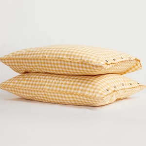 Plaid Cotton Pillowcases Set of 2 - Custom Beige Blue Yellow Black Gingham Pillow Cover - Pillow Shams