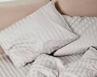 Striped Sateen Cotton Bedding – Pearl Stripe Duvet Cover Set – Set of 4 Pieces Bed Linen