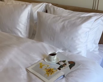 Witte dekbedovertrekset – wit katoensatijn hotelbeddengoed