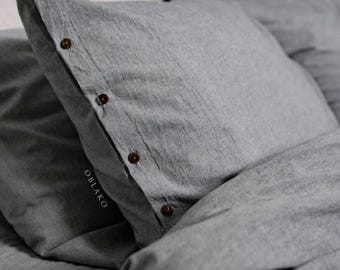 Stonewashed Gray Duvet Cover Set – Washed Cotton Bedding – Soft Non-Ironing Linen Look – Custom Sizes – Minimalist Cozy Bedroom Decor