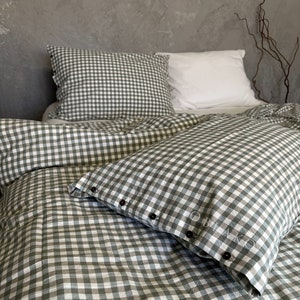 Green Gingham Duvet Cover – Plaid Queen Duvet Cover Set - Check Cotton Comforter Cover - Ships from United States