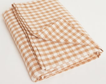 Lenzuolo piano in cotone lavato a quadretti - Lenzuola a quadri beige blu giallo nero verde personalizzate - Accessori per la biancheria da letto - Biancheria da letto