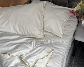 Off White Cotton Bordered Bedding with Trim - Cream Duvet Cover Queen King Set Custom