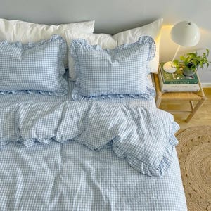 Handmade Ruffle Gingham Washed Cotton Duvet Cover Set