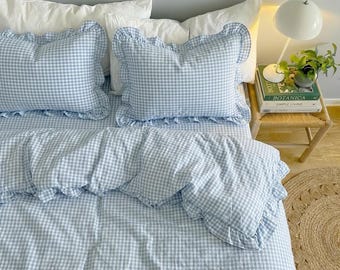 Handmade Ruffle Gingham Washed Cotton Duvet Cover Set