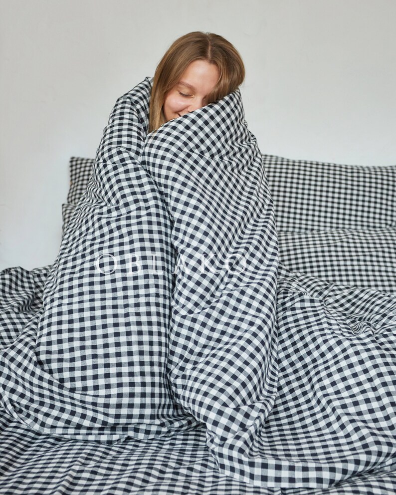 Black Gingham Duvet Cover Plaid Queen Duvet Cover Set Duvet Cover With