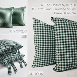 Green Gingham Washed Cotton Duvet Cover Set - Wrinkle-Resistant Green Plaid Bedding 画像 8