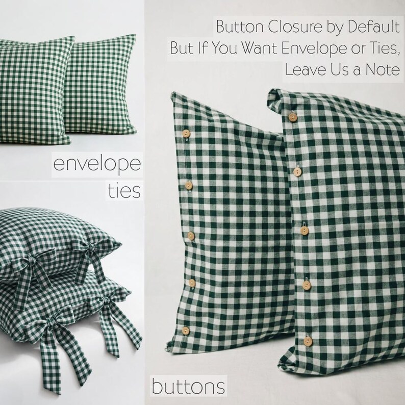 Green Gingham Washed Cotton Duvet Cover Set - Wrinkle-Resistant Green Plaid Bedding 画像 8