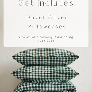 Green Gingham Washed Cotton Duvet Cover Set - Wrinkle-Resistant Green Plaid Bedding 画像 7