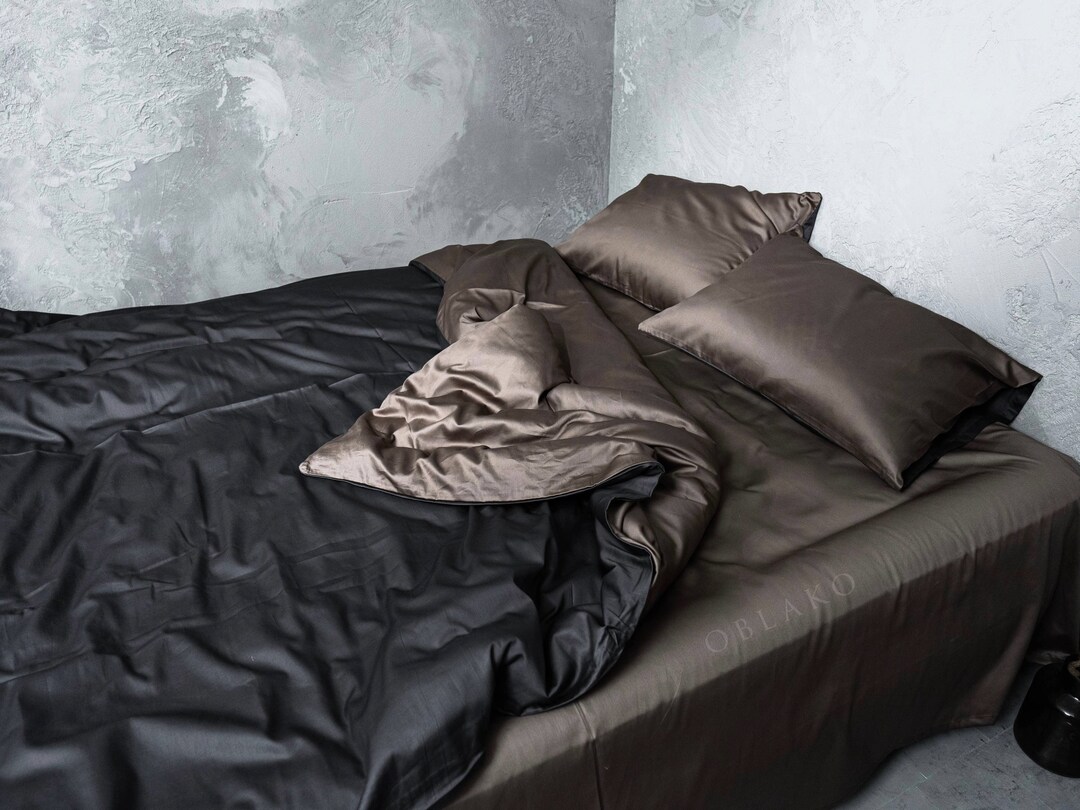 Reversible Duvet Cover Set – Brown Gray Double Sided Duvet Set – Two ...