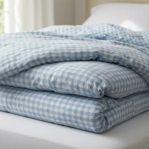Gingham Duvet Cover: 100% Washed Cotton Plaid Quilt Cover