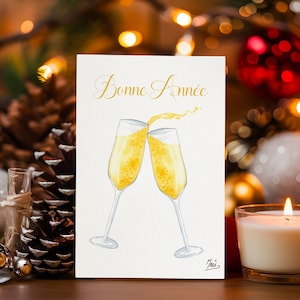 Carte Bonne année "Champagne" (aquarelle)