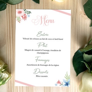 Menu & papeterie table mariage (aquarelle)