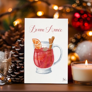 Carte Bonne année "Vin chaud" (aquarelle)