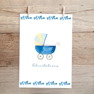 Carte félicitation naissance bleue (avec enveloppe)