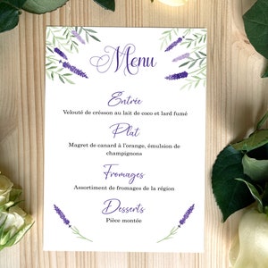 Menu & papeterie table mariage Provence (aquarelle)
