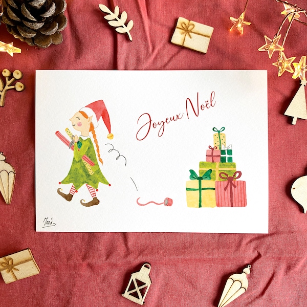 Carte Noël "Cadeaux" (aquarelle)