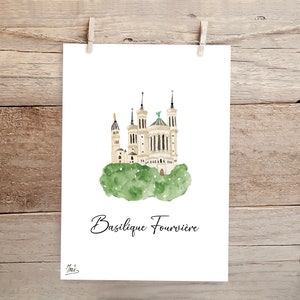 Carte Basilique Fourvière (aquarelle)