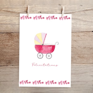 Carte félicitation naissance rose (avec enveloppe)