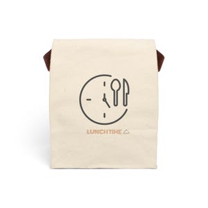 Elegante bolsa de lona para el almuerzo con correa, ecológica, bolsa de picnic personalizada, lonchera para el trabajo, la escuela y viajes - Diseño 'LUNCHTIME'