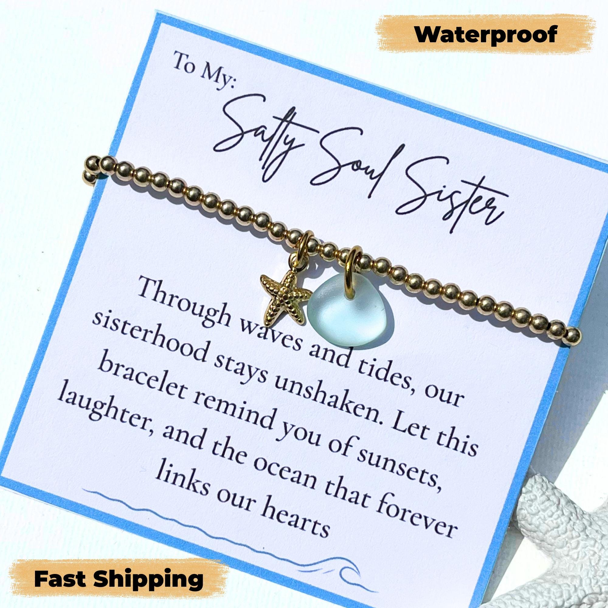 Salty Soul Sister Bracelet * Beach Friendship Jewelry * Sea Glass Bracelet * Sister Gift * Coastal Ocean Lover Jewelry, Best Friend Jewelry