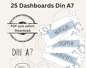 25 dashboards A7 blue // for budget planners // digital version // PDF // Din A7