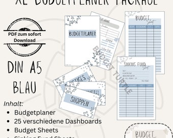 XL Paket Budgetplanung A5 blau // digital version // PDF // Dashboards + Sinking Fund Sheets + Budget Sheets + Budgetplaner