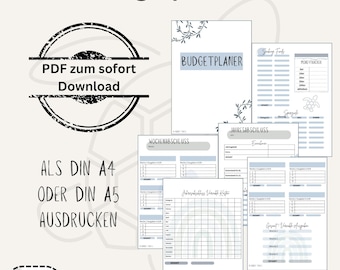 Budget planner Din A5 // digital version // PDF // blue // A5 budget planner // A5 binder // Save
