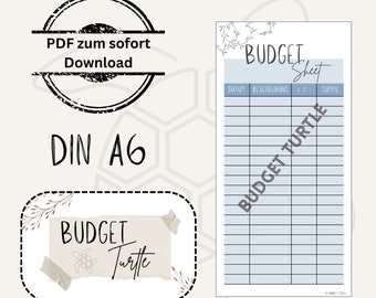 Budget Sheet Din A6 // digital version // PDF // blue // A6 budget planner // A6 binder // Save