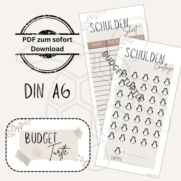 Schulden Challenge beige A6 // digital version // PDF // Din A6