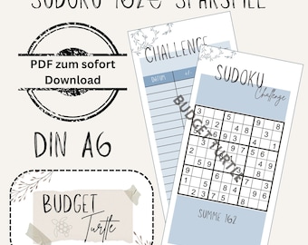Sudoku 162 EUR savings challenge blue // digital version // PDF // savings game // A6 budget planner // A6 binder // Save