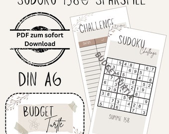 Sudoku 158 EUR savings challenge beige // digital version // PDF // savings game // A6 budget planner // A6 binder // Save