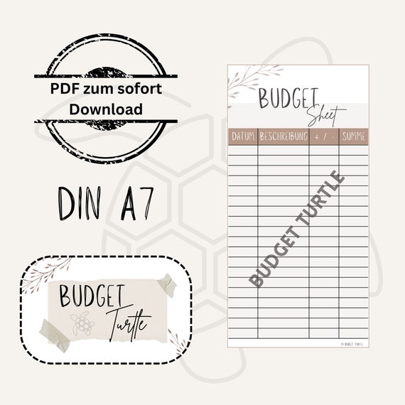 Budget Sheet Din A7 // Digital Version // PDF // Beige // A7 Budget Planner  // A7 Binder // Save 