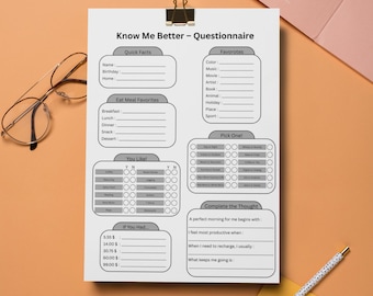 All About Me Worksheet, Team Icebreaker Questionnaire (PDF)