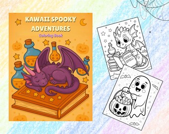 Kawaii Halloween Coloring Book – Cute Ghosts, Dragons and Pumpkins | Printable Coloring Pages | Kids Halloween Activity | PDF PNG Download