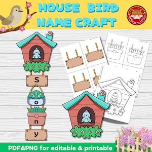 House Bird Name Craft, Editable Spring name Craft for Classroom Activities, Name Recognition Activity, Craft printable template for kids,