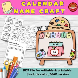 Editable Calendar Name Craft: Back to School Bulletin Board (PDF Download)