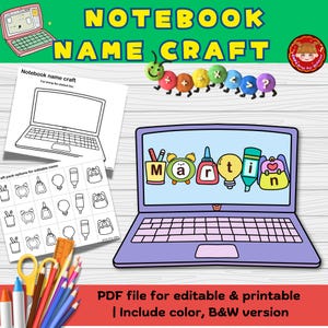 Editable Notebook Name Craft: Back to School Bulletin Board Idea (PDF File)