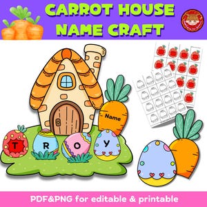 Carrot House Name Craft: Easter Classroom Activity (Editable PDF & PNG)