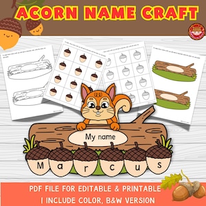 Editable Acorn Name Craft: Fall Classroom Activity (PDF File)