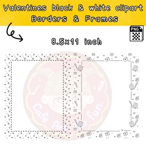 K&ouml;nnte beinhalten: Schwarz-wei&szlig;er druckbarer Rahmen mit Valentinstag-Motiv. Der Rahmen zeigt Herzen, Umschl&auml;ge und Federhalter. Der Rahmen ist 8,5 x 11 Zoll gro&szlig;.