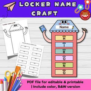 Editable Locker Name Craft: Back to School Classroom Decor (PDF File)
