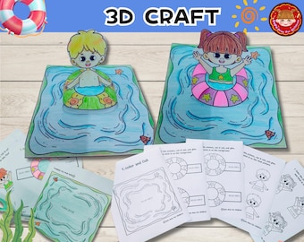 Summer Pool Float 3D Craft: Kids Art Project (PDF-Muster)