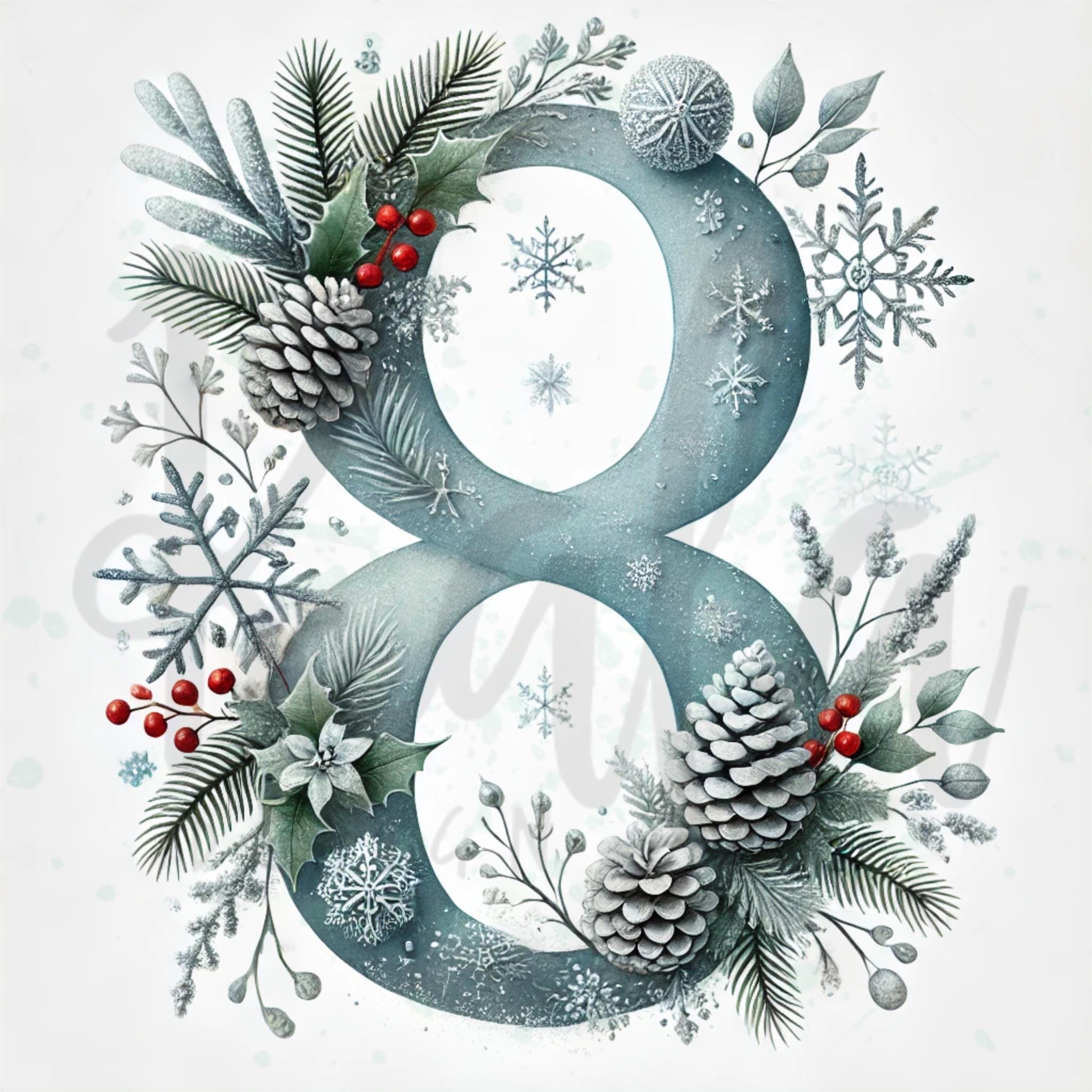Pack of Christmas Numbers From 0 to 9 Digital Download Christmas Floral ...