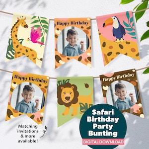 Safari Birthday Bunting, Jungle Party Banner, Printable Safari Garland, Editable Canva Template, Kids Birthday Decor, Animal Theme