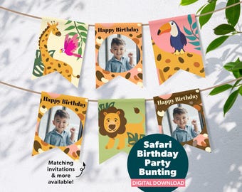 Safari Birthday Bunting, Jungle Party Banner, Printable Safari Garland, Editable Canva Template, Kids Birthday Decor, Animal Theme