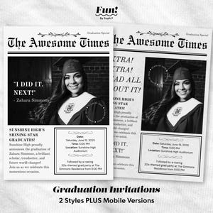 Newspaper Style Graduation Invitation, Editable & Trendy Design, Cool Graduation Announcement, Customize Your Celebration, Class of 2025