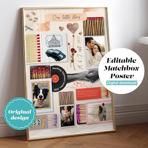 Editable Matchbox Poster Template, Blank Matchbook Print, Anniversary Gift Printable, Matchbox Wall Art, Newlywed Gift, Vintage Aesthetic