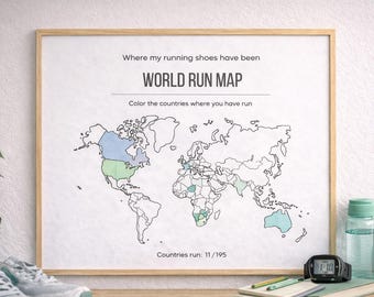 Pôster Mapa Mundial de Corrida – Pinte os países onde você já correu | Presente para Corredor | Decoração para Maratonista | Viagem de Corrida pela Europa | Arte de Parede para Imprimir