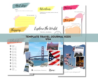 Modelo de diário de viagem / Modelo de itinerário de viagem para crianças - EUA